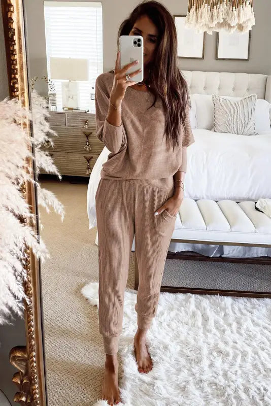 Ribbed dolman lounge set - two piece pants sets