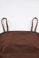 Brown ribbed camisole top with thin adjustable straps, highlighting bust waist length