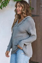 Ribbed Drop Shoulder Hooded Sweater - Fashionfitz