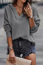 Ribbed Drop Shoulder Hooded Sweater - Fashionfitz
