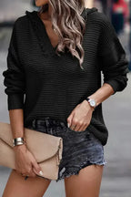 Ribbed Drop Shoulder Hooded Sweater - Fashionfitz