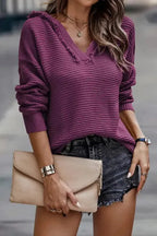Ribbed Drop Shoulder Hooded Sweater - Fashionfitz