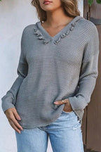 Ribbed Drop Shoulder Hooded Sweater - Fashionfitz