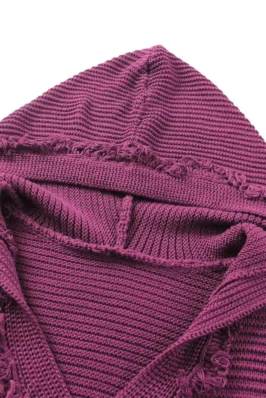 Ribbed Drop Shoulder Hooded Sweater - Fashionfitz