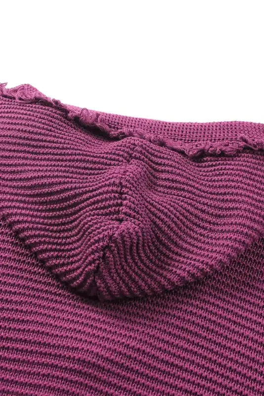 Ribbed Drop Shoulder Hooded Sweater - Fashionfitz