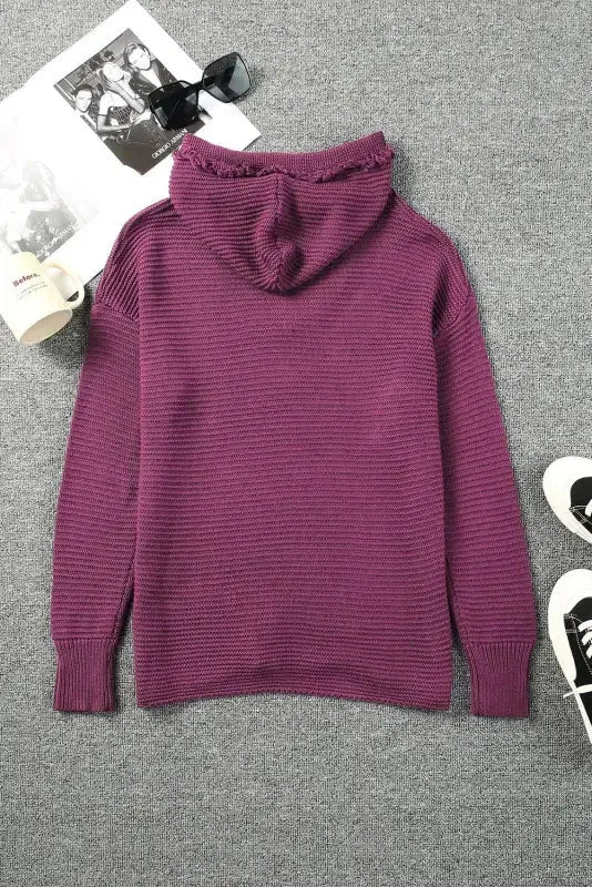 Ribbed Drop Shoulder Hooded Sweater - Fashionfitz