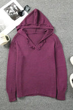 Ribbed Drop Shoulder Hooded Sweater - Fashionfitz