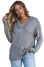 Ribbed Drop Shoulder Hooded Sweater - Fashionfitz