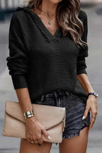 Ribbed Drop Shoulder Hooded Sweater - Fashionfitz
