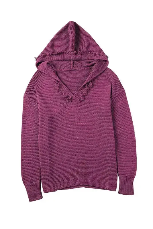 Ribbed Drop Shoulder Hooded Sweater - Fashionfitz