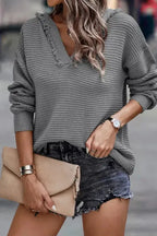 Ribbed Drop Shoulder Hooded Sweater - Fashionfitz