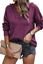 Ribbed Drop Shoulder Hooded Sweater - Fashionfitz