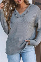 Ribbed Drop Shoulder Hooded Sweater - Fashionfitz