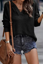 Ribbed Drop Shoulder Hooded Sweater - Fashionfitz