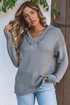 Ribbed Drop Shoulder Hooded Sweater - Fashionfitz