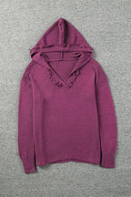 Ribbed Drop Shoulder Hooded Sweater - Fashionfitz