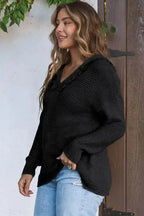 Ribbed Drop Shoulder Hooded Sweater - Fashionfitz