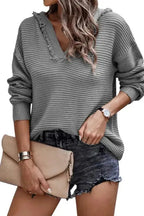Ribbed Drop Shoulder Hooded Sweater - Fashionfitz