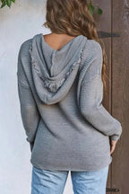 Ribbed Drop Shoulder Hooded Sweater - Fashionfitz