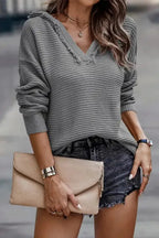 Ribbed Drop Shoulder Hooded Sweater - Fashionfitz