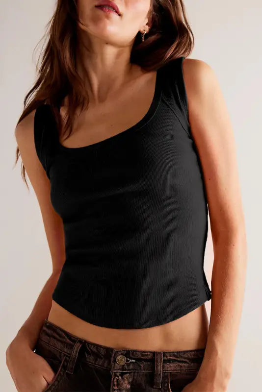 Ribbed exposed seam cropped tank top - new