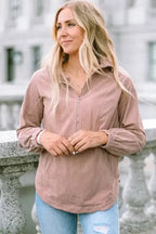 Ribbed Half Zip Collared Sweatshirt - Apricot - Fashionfitz