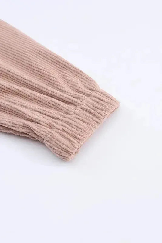 Ribbed Half Zip Collared Sweatshirt - Apricot - Fashionfitz