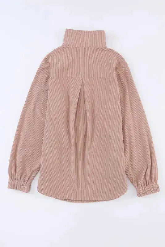 Ribbed Half Zip Collared Sweatshirt - Apricot - Fashionfitz
