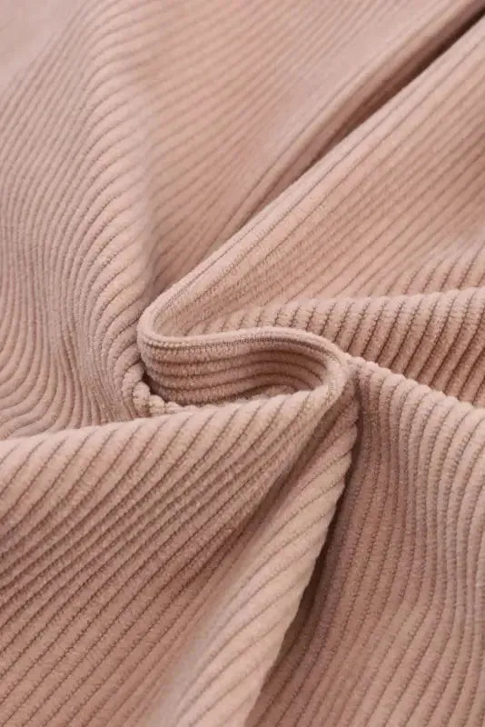 Ribbed Half Zip Collared Sweatshirt - Apricot - Fashionfitz