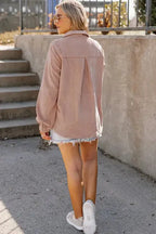 Ribbed Half Zip Collared Sweatshirt - Apricot - Fashionfitz