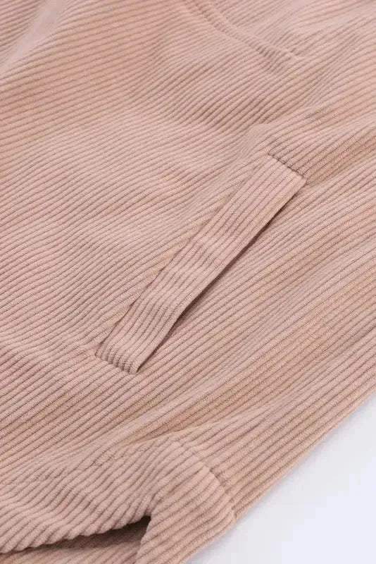 Ribbed Half Zip Collared Sweatshirt - Apricot - Fashionfitz