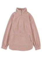 Ribbed Half Zip Collared Sweatshirt - Apricot - Fashionfitz