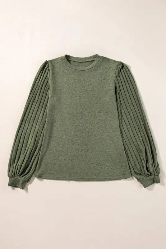 Ribbed knit bishop sleeve top - sweaters