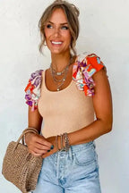 Ribbed Knit Bodysuit -Tiered Ruffled Sleeve - Fashionfitz