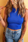 Blue ribbed knit racerback crop top - tops