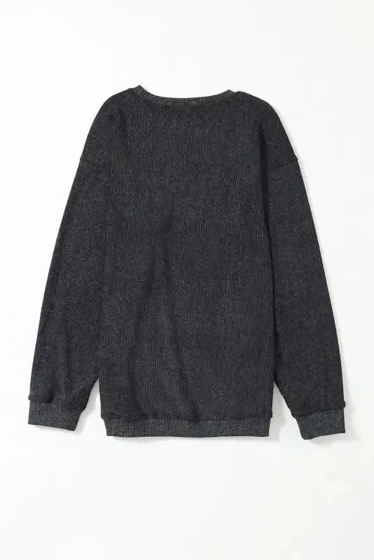 Ribbed Knit Round Neck Pullover Sweatshirt - Fashionfitz