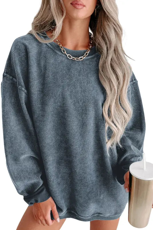 Cozy ribbed knit pullover | round neck sweatshirt