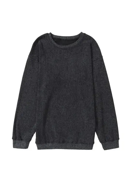 Ribbed Knit Round Neck Pullover Sweatshirt - Fashionfitz