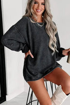 Ribbed Knit Round Neck Pullover Sweatshirt - Fashionfitz