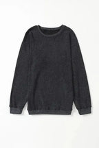 Ribbed Knit Round Neck Pullover Sweatshirt - Fashionfitz