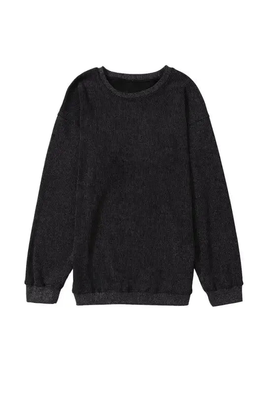 Ribbed Knit Round Neck Pullover Sweatshirt - Fashionfitz