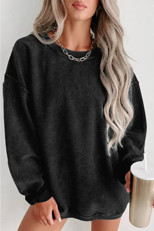 Cozy ribbed knit pullover | round neck sweatshirt