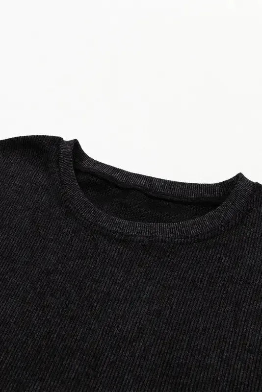 Ribbed Knit Round Neck Pullover Sweatshirt - Fashionfitz
