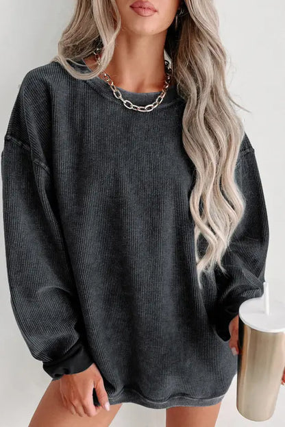 Cozy ribbed knit pullover | round neck sweatshirt