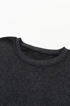 Ribbed Knit Round Neck Pullover Sweatshirt - Fashionfitz