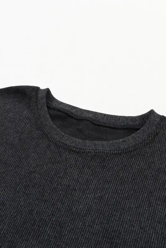 Ribbed Knit Round Neck Pullover Sweatshirt - Fashionfitz