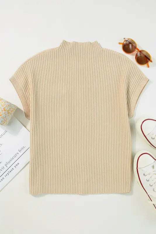 Ribbed knit short sleeve sweater| fashionfitz