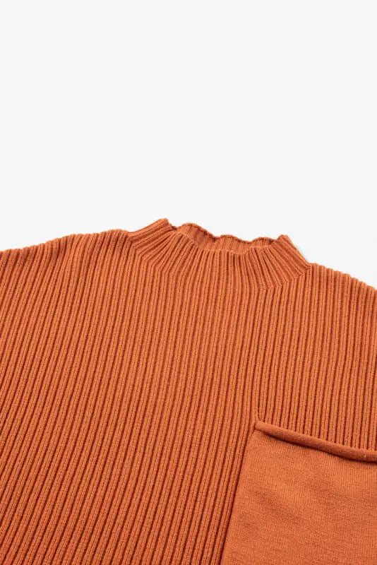 Ribbed knit short sleeve sweater - patch pocket