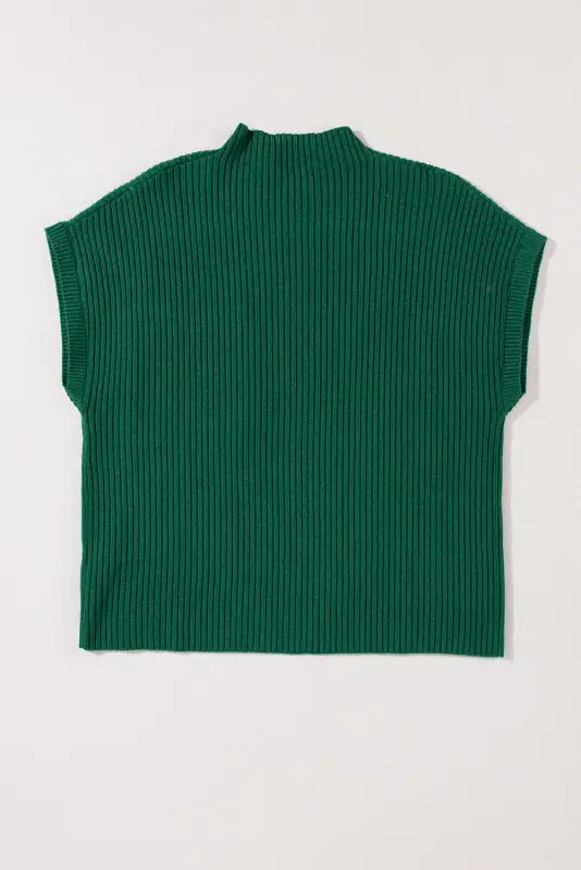 Ribbed knit short sleeve sweater - patch pocket