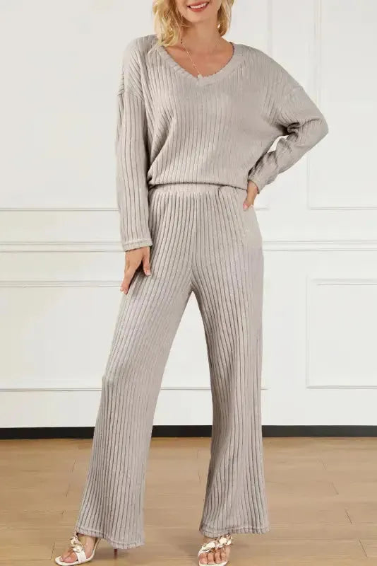 Ribbed Knit Slouchy Two-piece Outfit - Fashionfitz